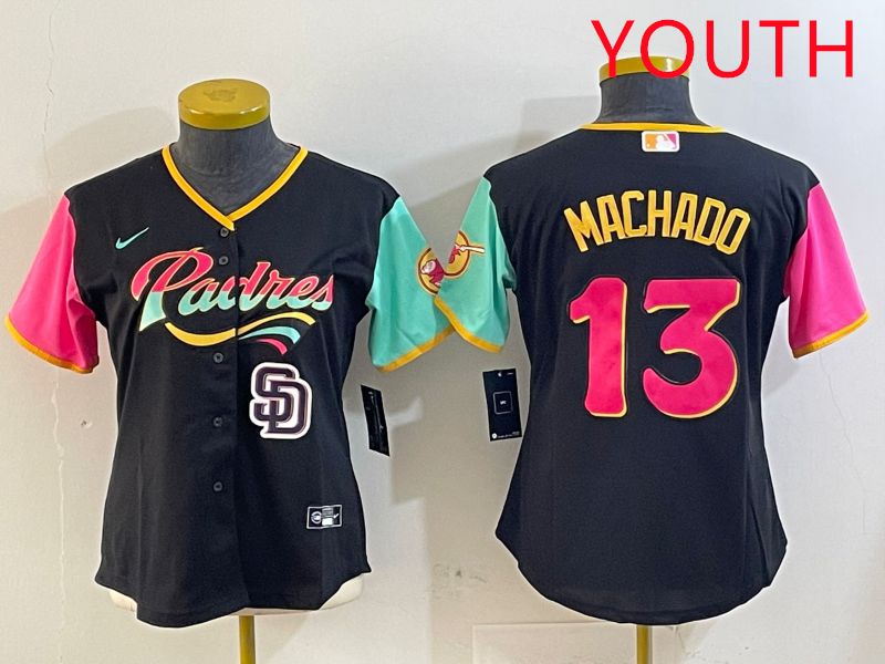 Youth San Diego Padres #13 Machado Black City Edition 2025 Nike MLB Jersey style 7